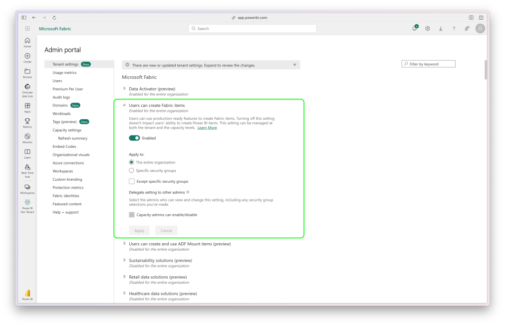 Enable Fabric Elements