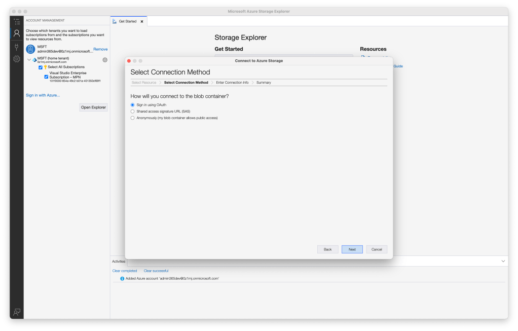 Sign-in using OAuth and click next