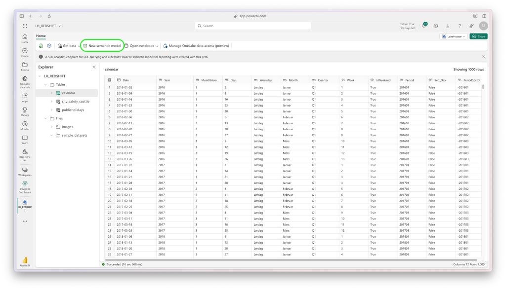 Click on New semantic model